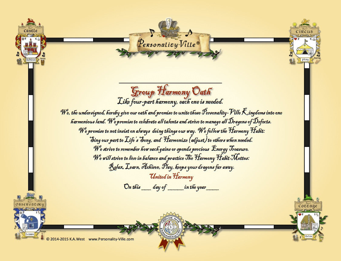 Super Size Coat-of-Arms: Group/Family Harmony Oath for Personality-Ville Kingdoms 2' x 3'