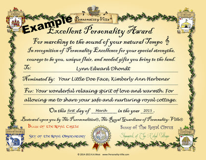 Award Certificate "Excellent Personality" (Fill-in-the-Blank) 8" x 10"