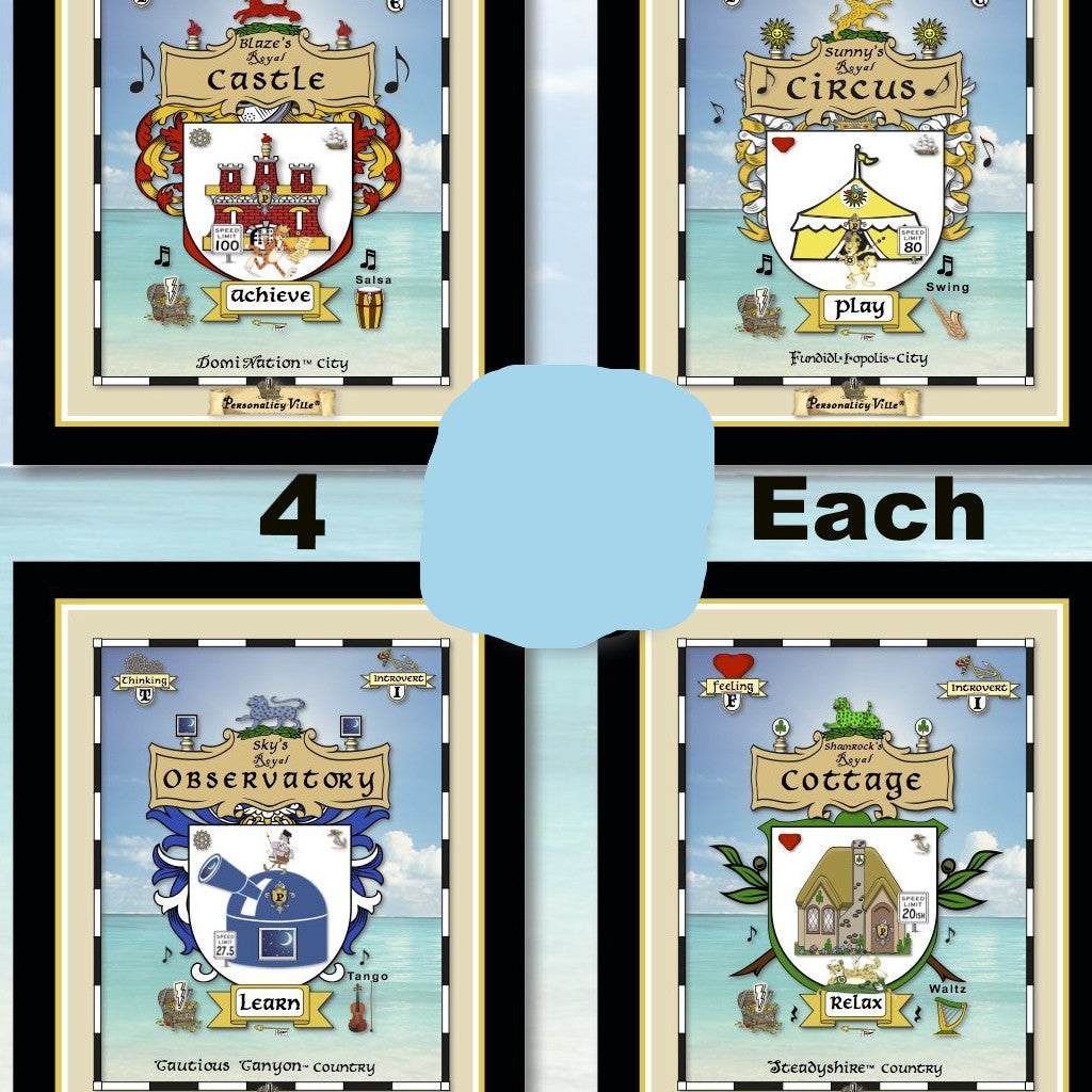 4 Coat-of-Arms Posters (All Personality-Ville Kingdoms)