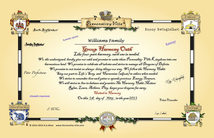Coat-of-Arms: Group/Family Harmony Oath for Personality-Ville Kingdoms   12" x 16"