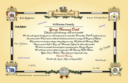Coat-of-Arms: Group/Family Harmony Oath for Personality-Ville Kingdoms   12" x 16"
